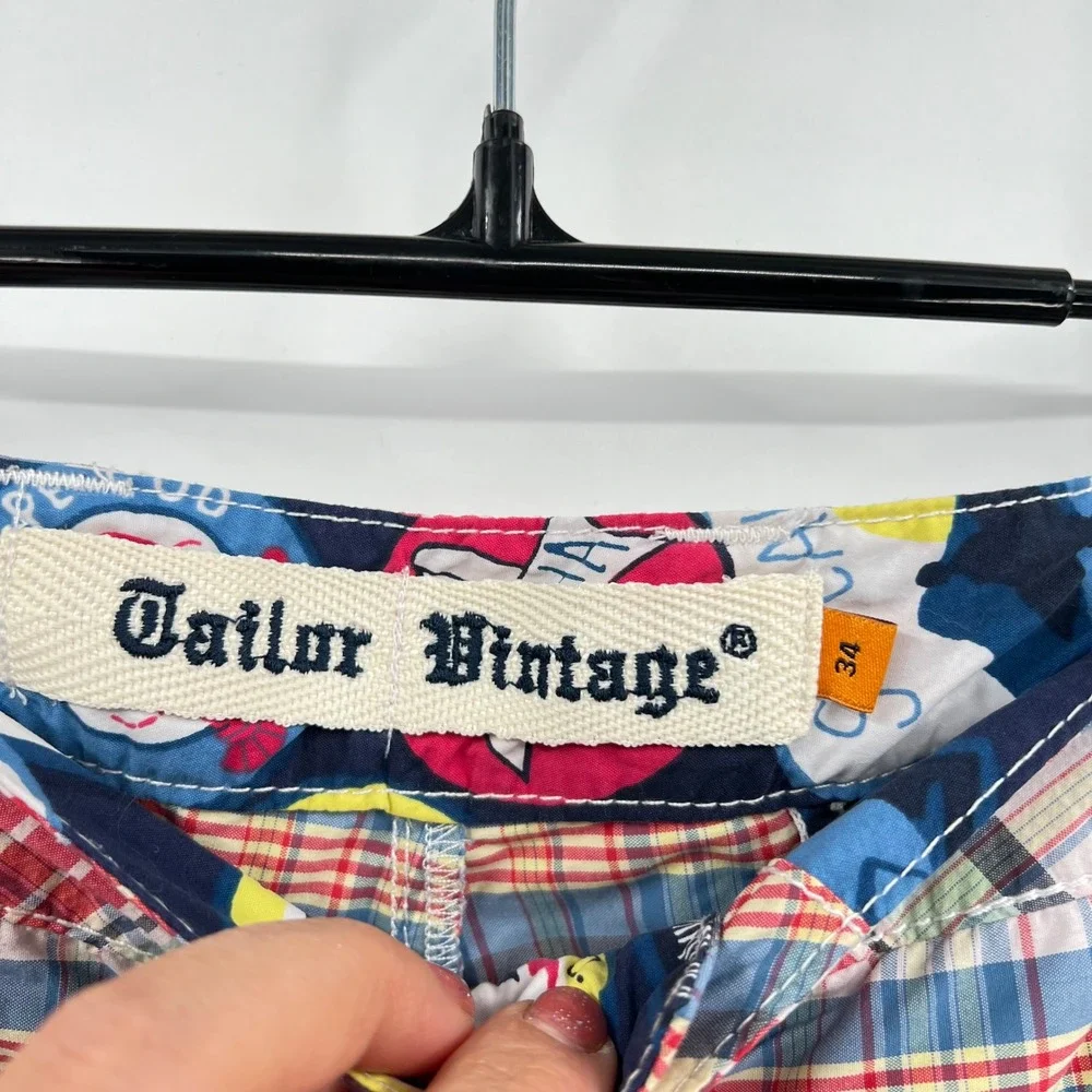 Tailor Vintage 34 Plaid Shorts Mens Multicolor Nylon Quick Dry Madras Big Island